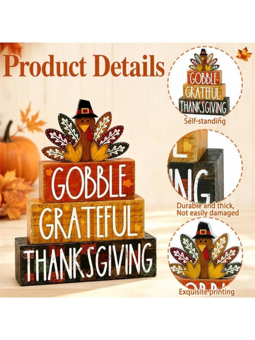 4Pcs Fall Table Decoration Thanksgiving Wooden Turkey Sign - Picture 4 of 7